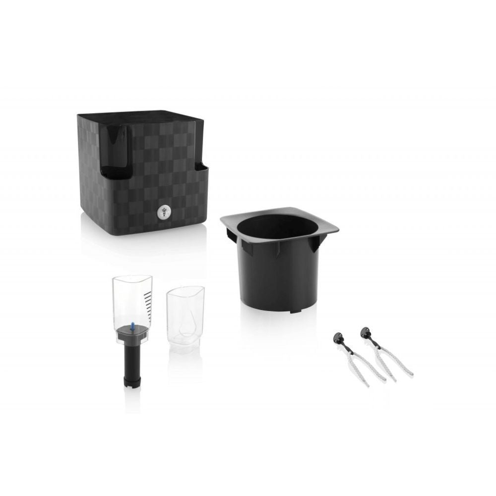 Plastkon Cobble smart planter Ice white, 15x15x14 cm rear view