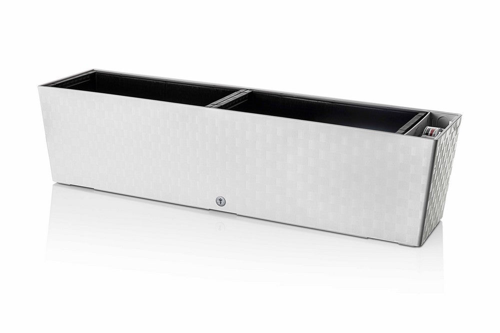 Plastkon samozavlažovací truhlík Supreme Ledově bílá, 74.6x19.3x19 cm boční pohled
