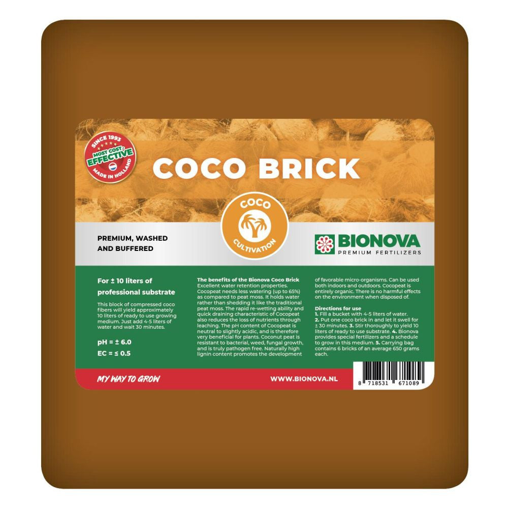 BioNova Coco Brick 10 l, dehydrovaný kokos briketa, BALENÍ 24 ks boční pohled