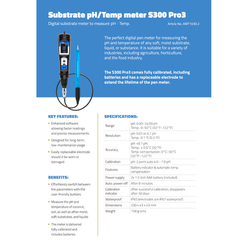 Aqua Master Tools pH metr S300 PRO 3.0 (pH, teplota) na substrát boční pohled