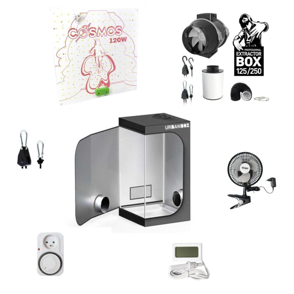 B2B Set Basic - Kompletní grow box LED Cosmos 120W, 60x60x160 cm boční pohled
