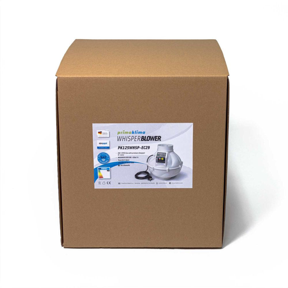 Prima Klima ventilator Whisperblower EC 125 mm - 450 m3/h, EC motor zonder regeling zijaanzicht
