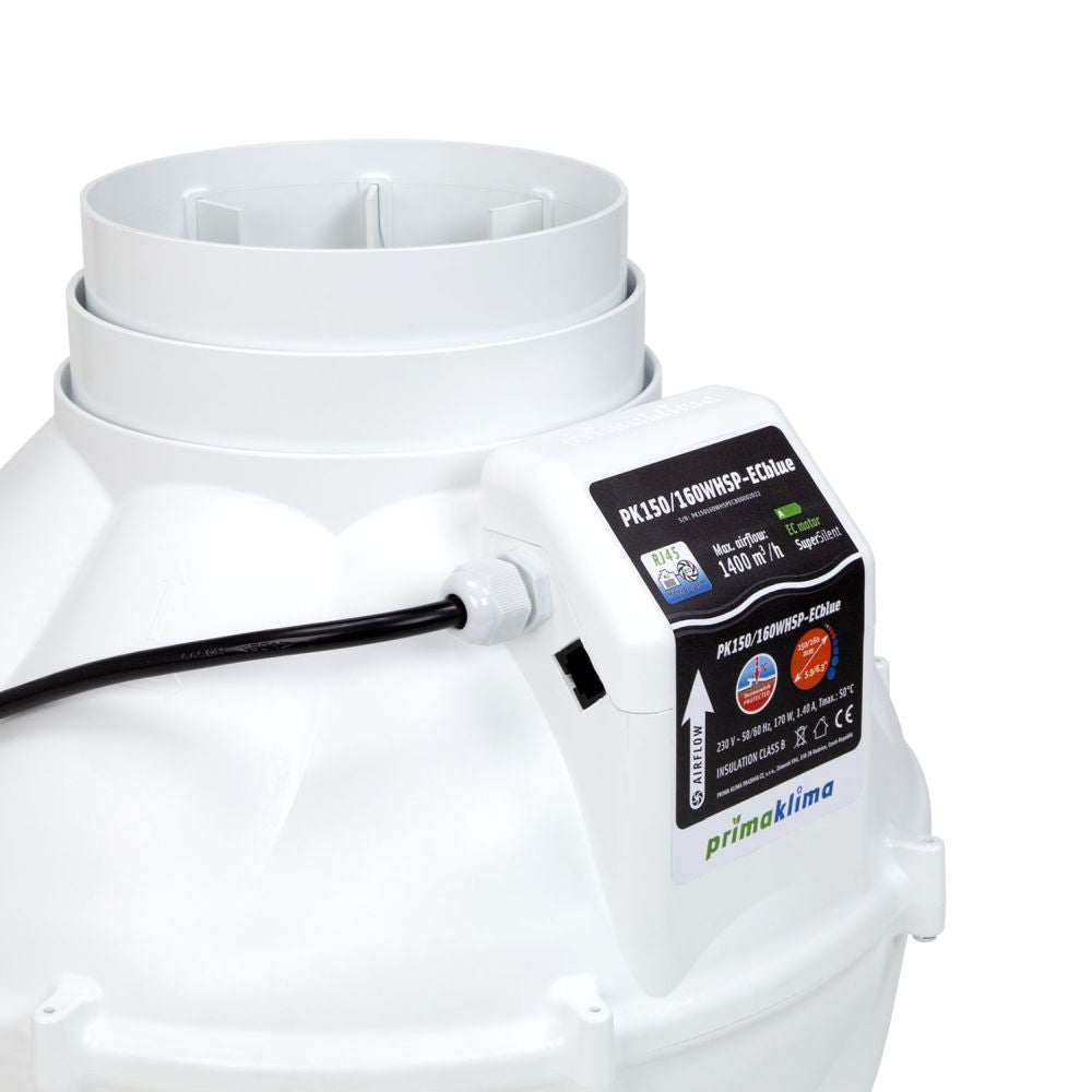 Prima Klima ventilator Whisperblower ECblue 150-160 mm - 1400 m3/h, EC motor van achteren bekeken