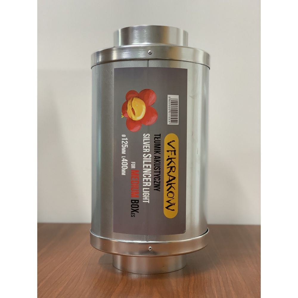 VF Silver tlumič hluku 40 cm / průměr 20 cm/ příruba 125 mm pohled zepředu