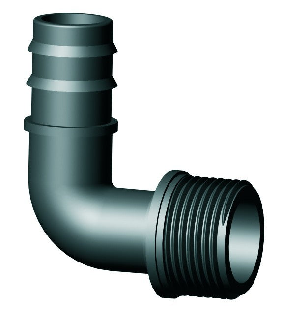 Hadičník 20mm s kolenem x vnější závit 3/4 boční pohled