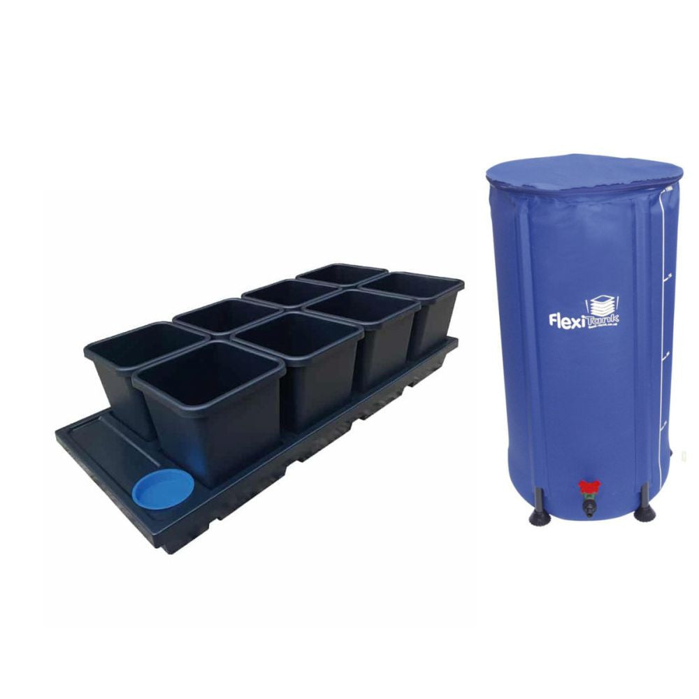 AutoPot Auto8 systém s 15l květináči, s nádrží Flexitank 100 l pohled zepředu