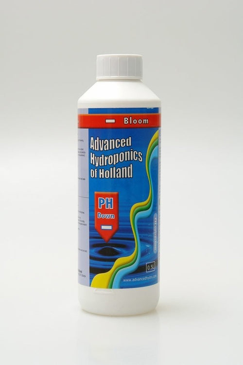 Advanced Hydroponics pH down 500 ml, 60% kyselina fosforečná na květ boční pohled