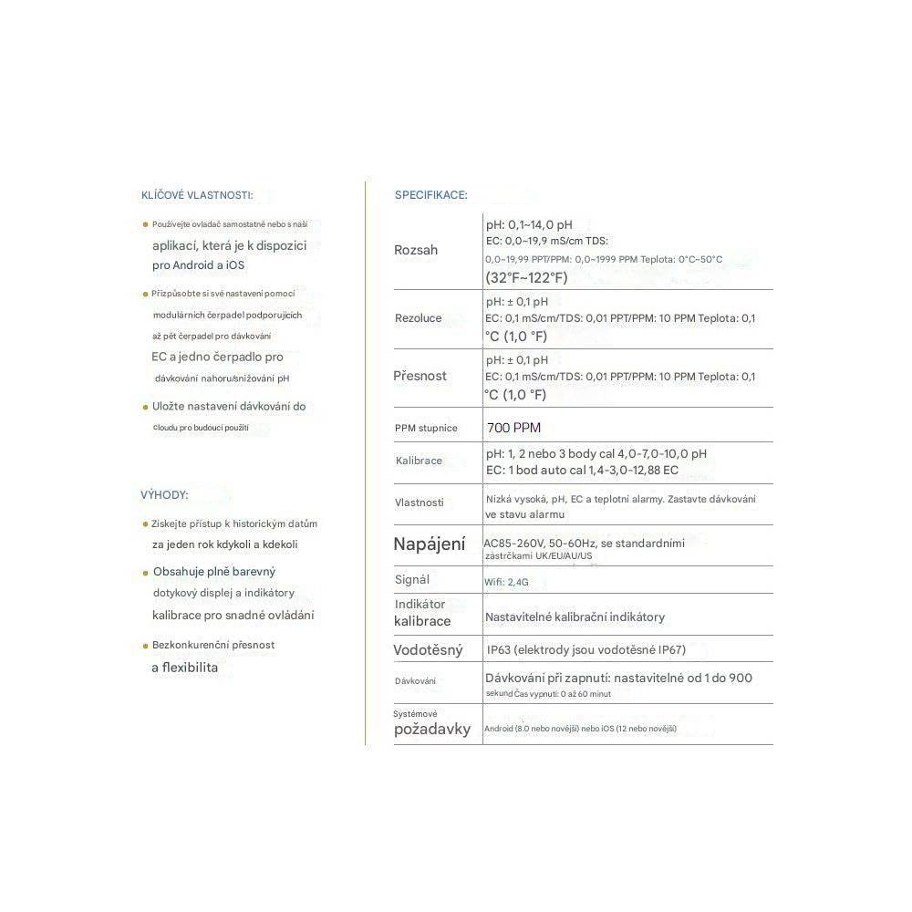 Aqua Master Tools Controller C800 Pro Inline (pH, EC, PPM, TDS& temp) pohled zezadu