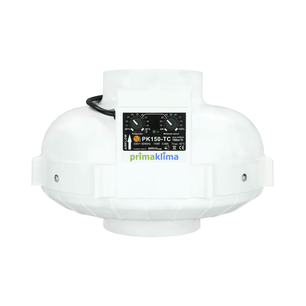 Prima Klima ventilator PK150-TC 150 mm - 760 m3/h, TEMP CTRL snelheidsregeling op temperatuur vooraanzicht