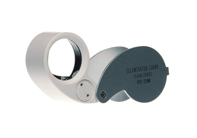 VF mikroskop kapesní 40x s LED osvětlením a lupou boční pohled