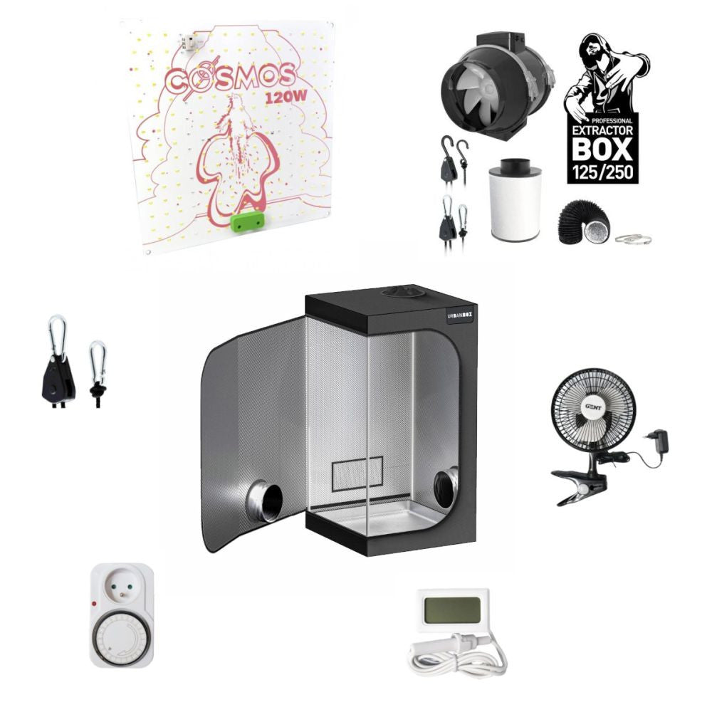 Set B2B Basic - Grow box complet LED Cosmos 120W, 60x60x160 cm vue de face