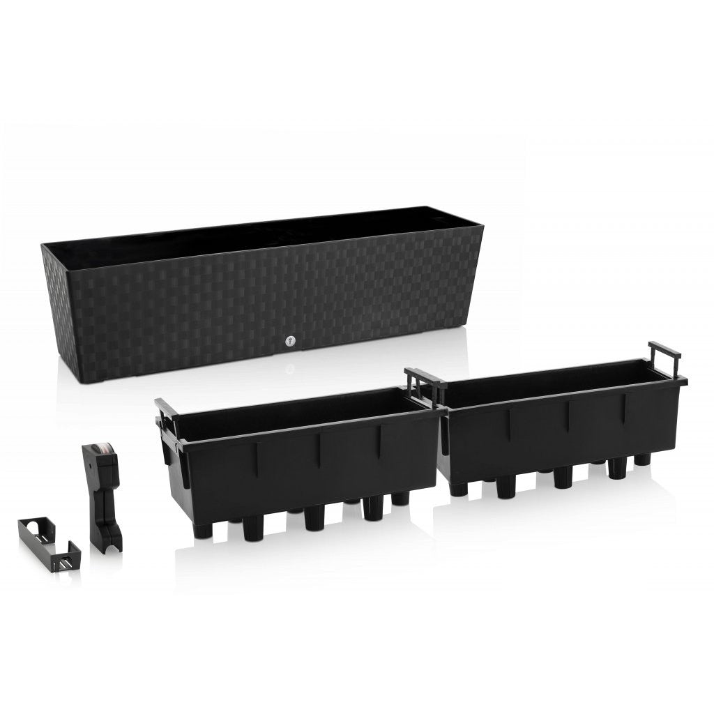 Plastkon samozavlažovací truhlík Supreme Kamenná šedá, 74.6x19.3x19 cm pohled zezadu