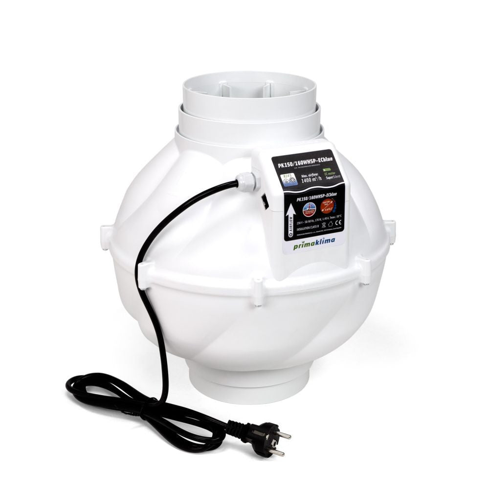 Prima Klima ventilator Whisperblower ECblue 150-160 mm - 1400 m3/h, EC motor van voren bekeken