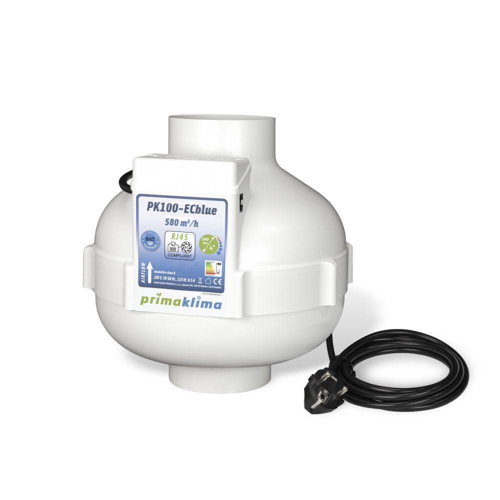 Prima Klima ventilator PK100-ECblue 100 mm - 580 m3/h, EC motor vooraanzicht