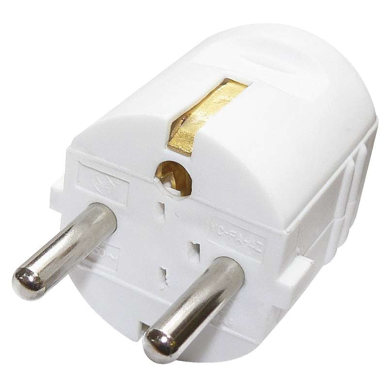 Vidlice přímá pro prodlužovací kabel, bílá pohled zepředu