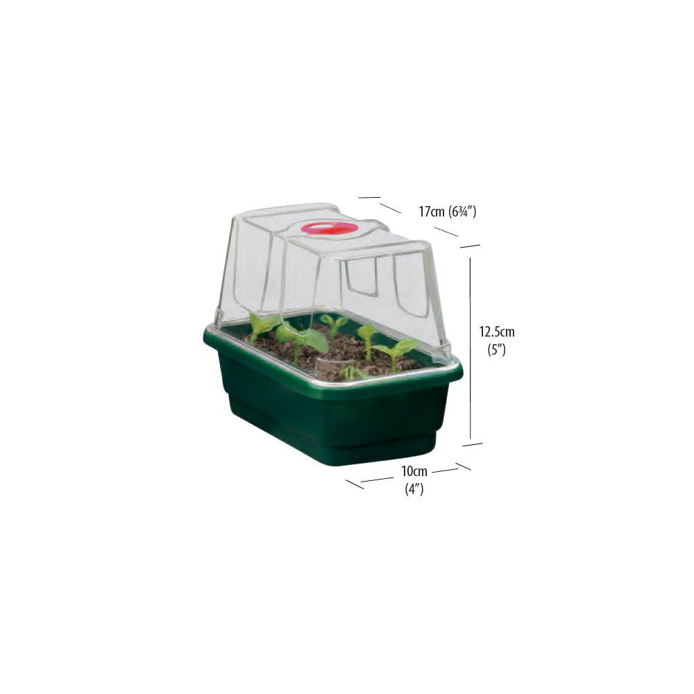 Garland skleník Mini High Dome Propagator Black s drenáží, tvrdý plast, nevyhřívaný, 17x10x12 cm pohled zezadu