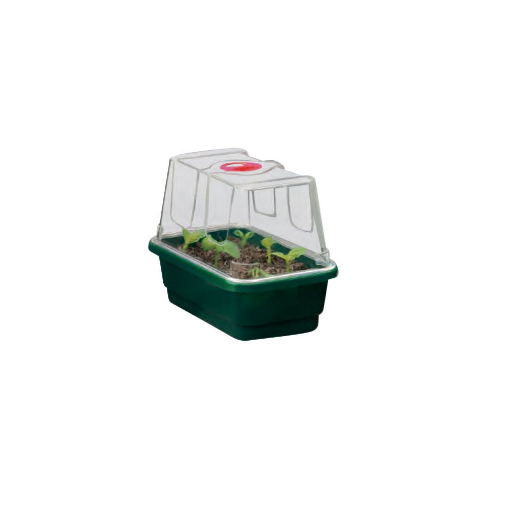 Garland skleník Mini High Dome Propagator Black s drenáží, tvrdý plast, nevyhřívaný, 17x10x12 cm pohled zepředu