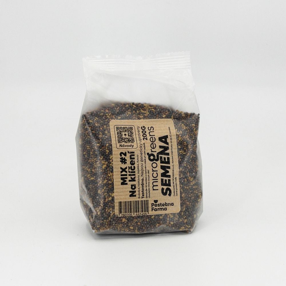 Pěstebna Mix na klíčení Kedlubna, Brokolice, Vojtěška, Rukola na microgreens, 200 g pohled zepředu