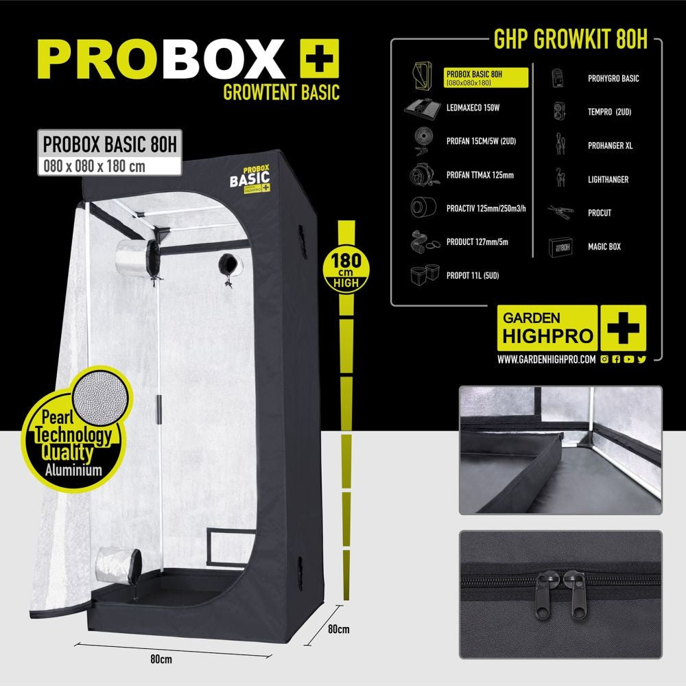 Garden High Pro Grow Kit 80 kompletní set, 80x80x180 cm druhý boční pohled