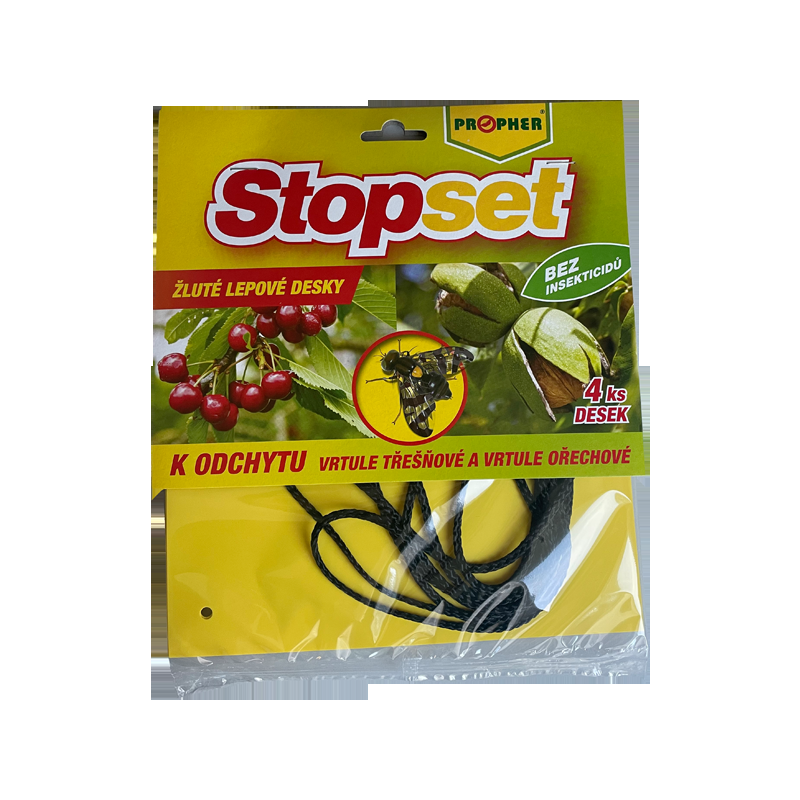 Stopset desky lepové žluté 20x20 cm pro odchyt vrtule boční pohled