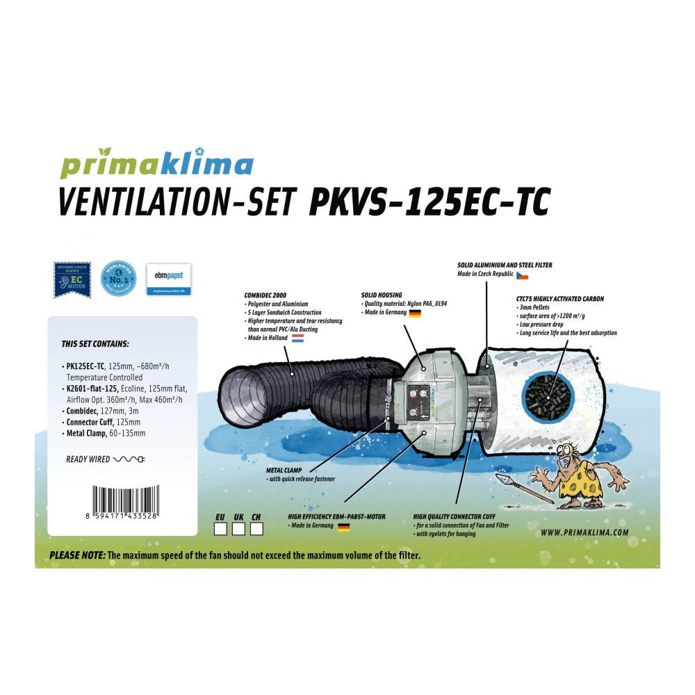 Prima Klima Ventilation PKVS Set PK125EC-TC Temperature Controlled, 680 m3/h pohled zezadu