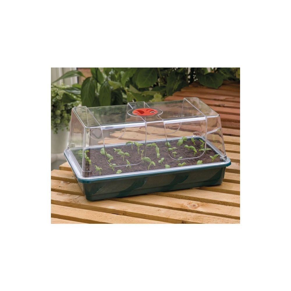 Garland skleník Large High Dome Propagator s drenáží Green BOX, tvrdý plast, nevyhřívaný, 37.5x23x18 cm boční pohled