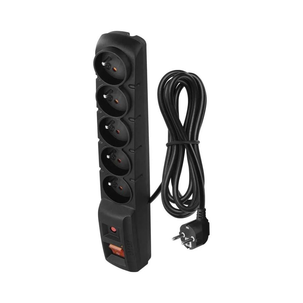 Emos přepěťová ochrana 5 zásuvek 3 m, 3x1 mm, černá pohled zezadu