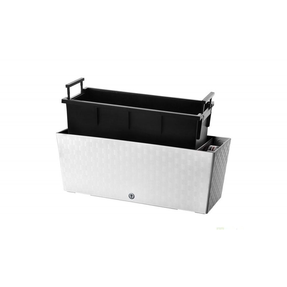 Plastkon samozavlažovací truhlík Supreme Ledově bílá, 49,5x19,3x19 cm pohled zezadu