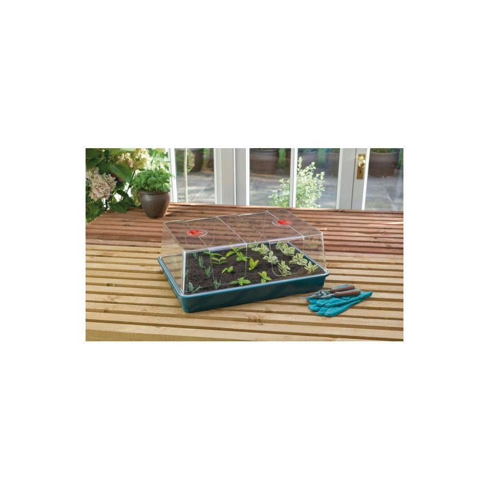 Garland skleník XL High Dome Propagator Green BOX, tvrdý plast, nevyhřívaný, 58x40x22.5 cm boční pohled