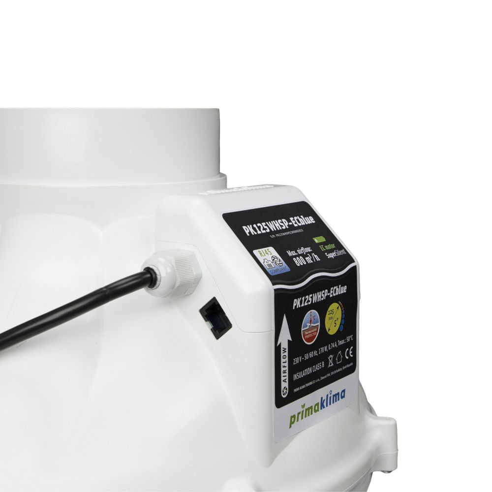 Prima Klima ventilator Whisperblower ECblue 125 mm - 800 m3/h, EC motor andere zijdelings bekeken