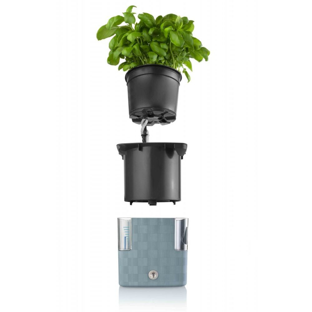 Plastkon Cobble smart planter Steel blue, 15x15x14 cm detail view