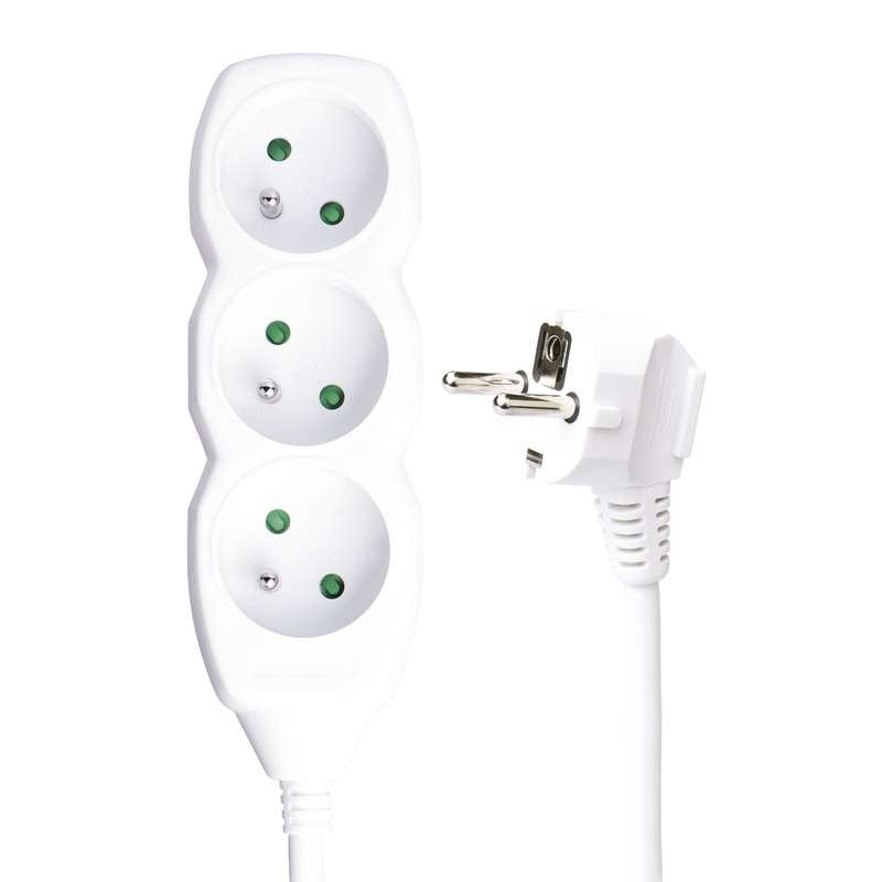 Kabel prodlužovací pro 3 zásuvky, 3 m, 3x1.5 mm pohled zepředu