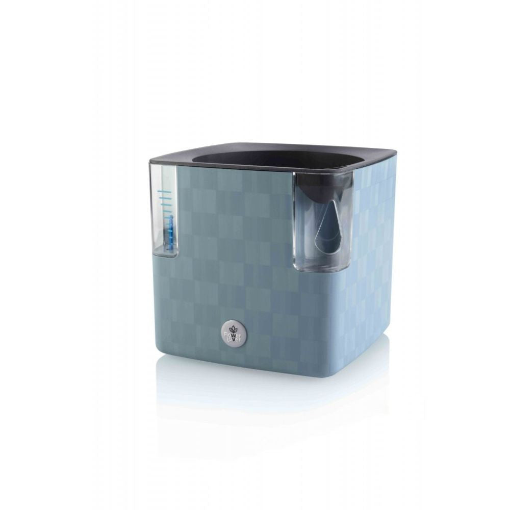 Plastkon Cobble chytrý květináč Ocelově modrá, 15x15x14 cm pohled zepředu