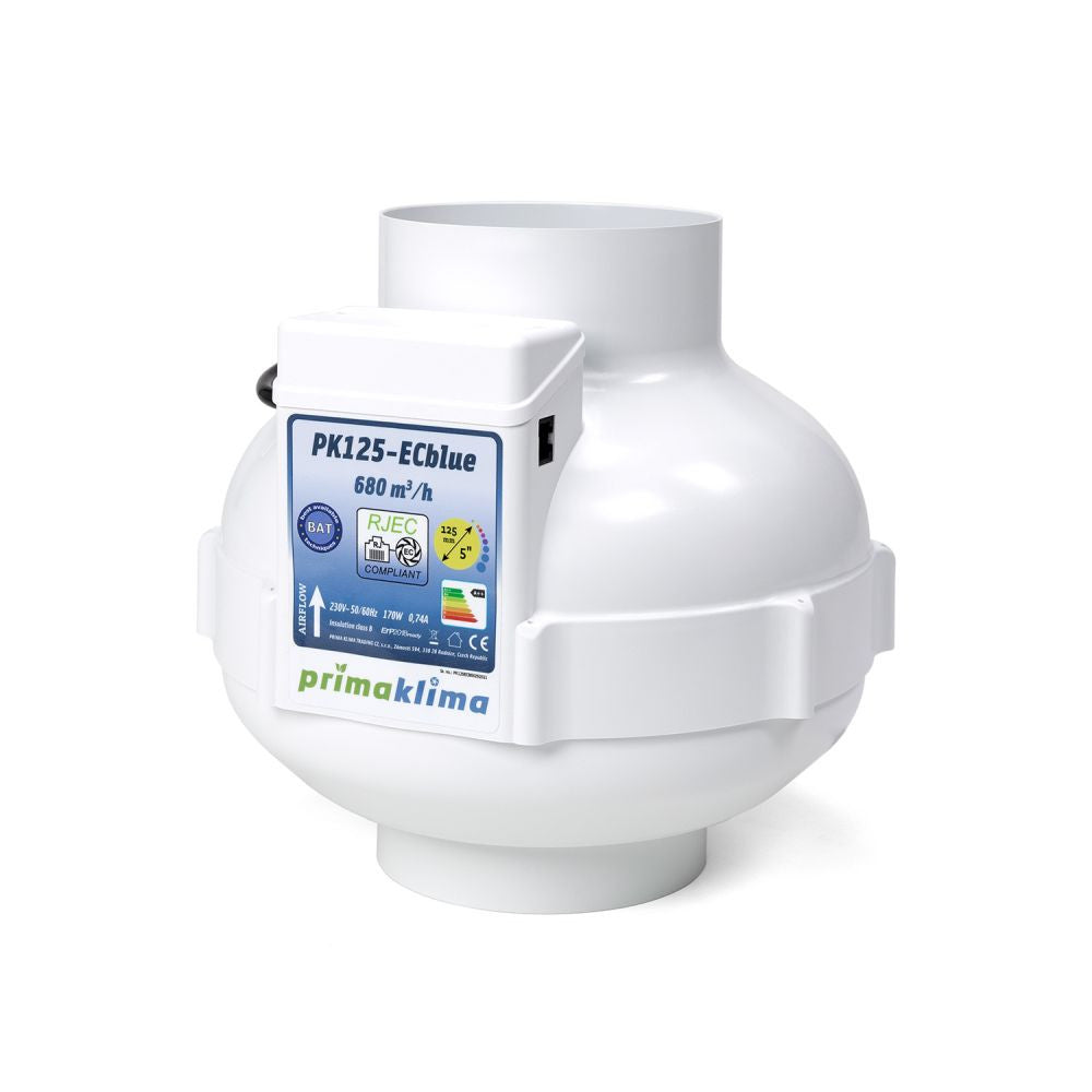 Ventilateur Prima Klima PK125-ECblue 125 mm - 680 m3/h, moteur EC vue de face