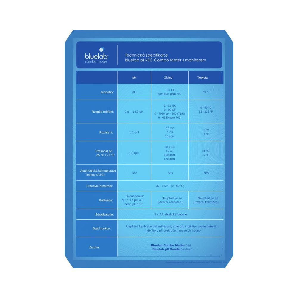 Bluelab Combo Meter pH/EC/teplota pohled zezadu