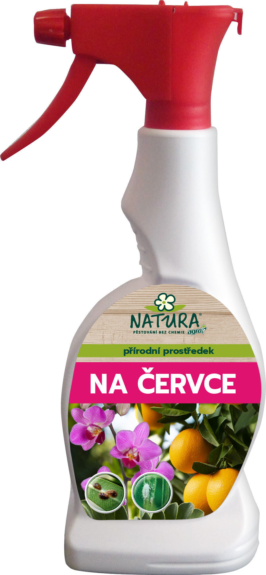 AGRO NATURA Přírodní přípravek na červce, puklice a vlnatky 500 ml, RTD rozprašovač boční pohled