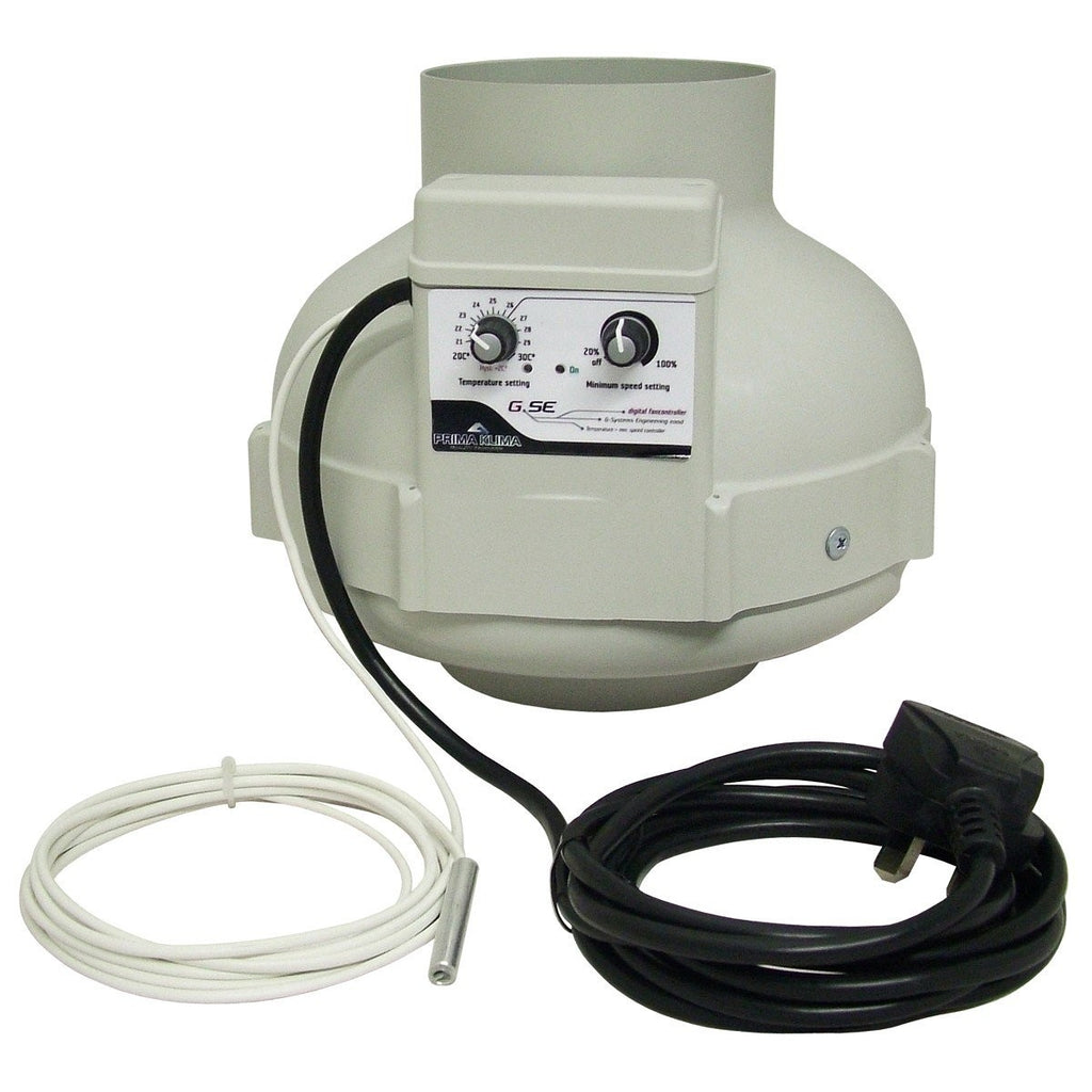 Prima Klima ventilator PK125-TC 125 mm - 400 m3/h, TEMP CTRL snelheidsregeling op temperatuur zijaanzicht