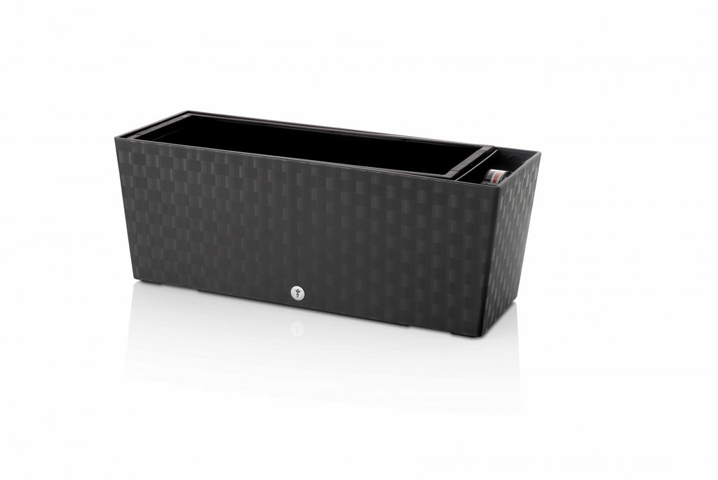 Plastkon zelfwaterende bloembak Supreme Antraciet, 49,5x19,3x19 cm zijaanzicht