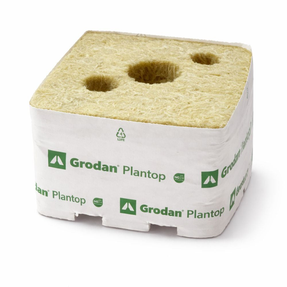 Grodan Plantop 100x100x65 mm, pěstební kostka 3 díry pohled zepředu