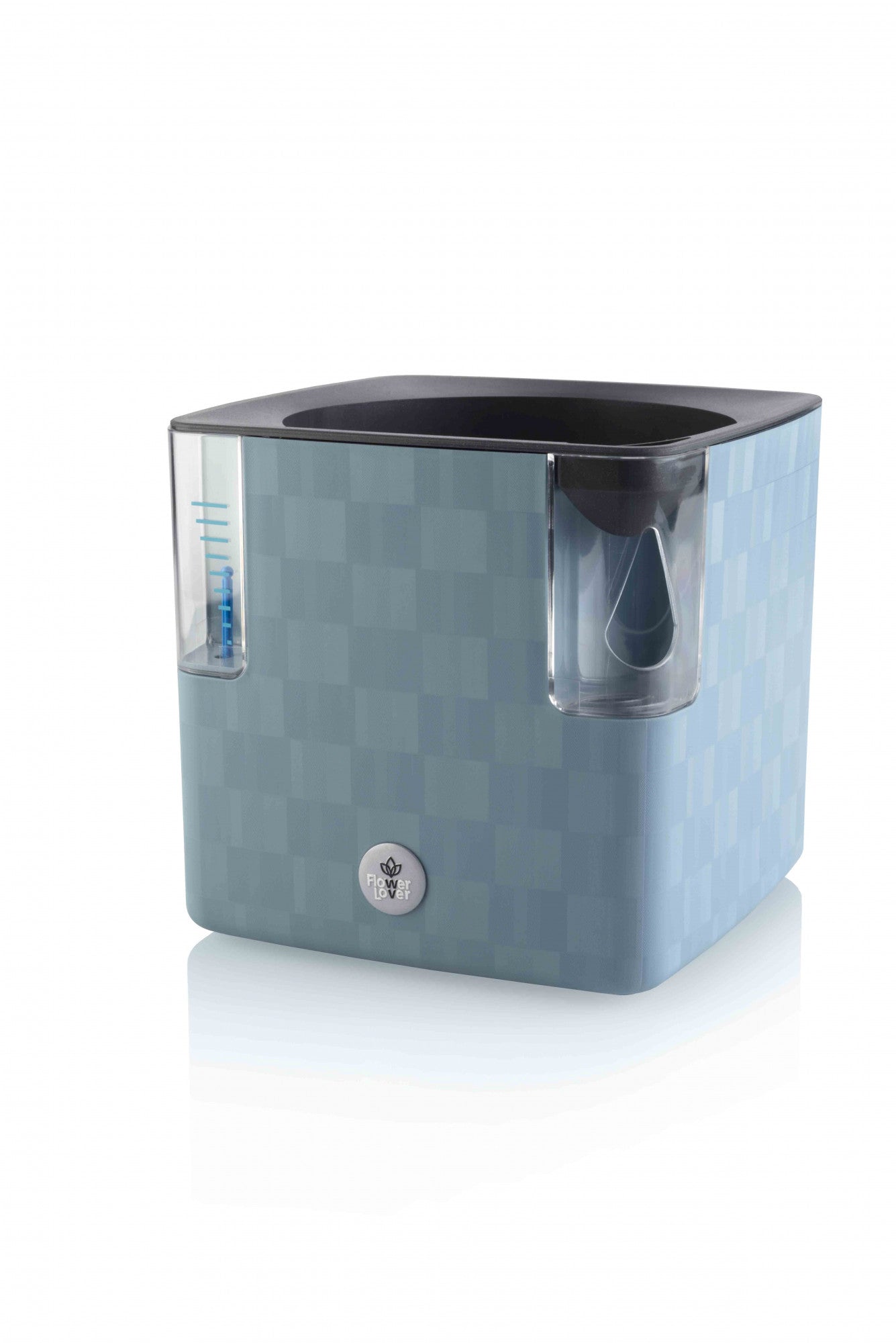 Plastkon Cobble chytrý květináč Ocelově modrá, 15x15x14 cm boční pohled